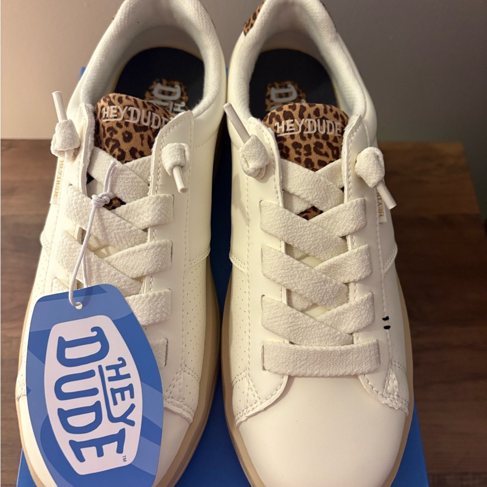 Hey Dude White and Tan Women's Sneakers